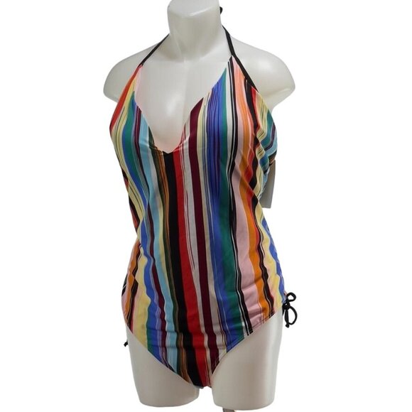 SWIMSUITS FOR ALL Women's Swimsuit Nylon Striped Multicolor Tie Closure Size 24 - Picture 3 of 11